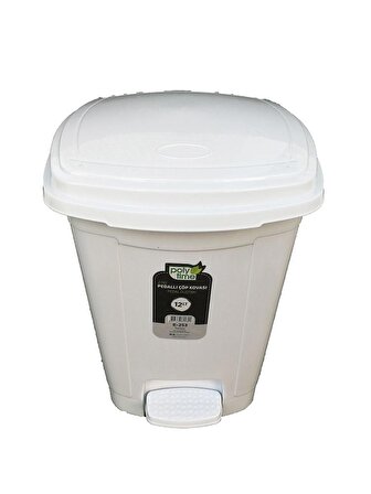 Polytime Pedallı Basmalı Çöp Kutusu Kovası - İç Kovalı - Beyaz - 6 Litre - 28x22x22 Cm.