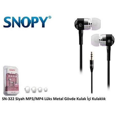 Snopy Sn 322 Kulak İçi Kulaklık Siyah Metal Gövde Kulaklık / Snopy