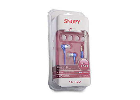 Snopy SN-322 Kulak İçi Kulaklık Mavi Metal Gövde Kulaklık