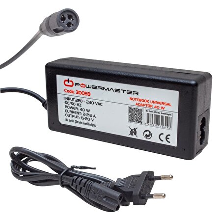 POWERMASTER PM-30059 15 VOLT - 20 VOLT ARASI 40 WATT UNIVERSAL NOTEBOOK ADAPTÖRÜ