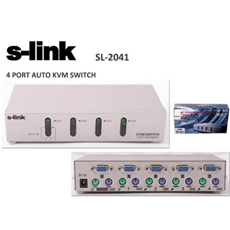 S-Link SL-2041 4 Portlu Ps2 1.8m M/M Kablolu Otomatik Kvm Switch