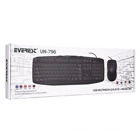 EVEREST UN-796 Q Türkçe USB Multimedya Siyah Klavye+ Mouse