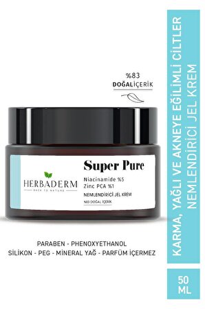 Herbaderm Super Pure Gözenek Sıkılaştırıcı,sivilce Ve Leke Karşıtı Nemlendirici Jel Krem 50 Ml