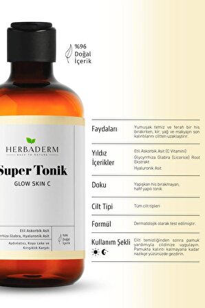 Herbaderm Glow Skin C Aydınlatıcı, Leke Ve Kırışıklık Karşıtı Super Tonik 150 ml