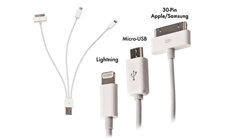 Codegen Apple iPhone 30 Pin / 8 Pin / Micro USB 20 Cm Şarj Kablosu CDG-CNV73( Apple Uyumludur.)