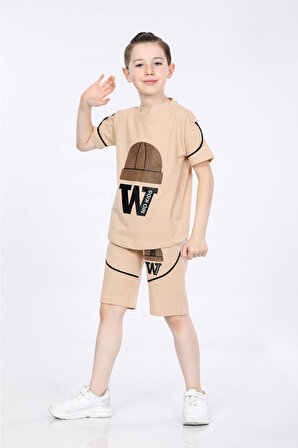 Mornio Erkek Çocuk Baskılı T-shirt ve Şort 2 Li Takım VF24KMR5103334