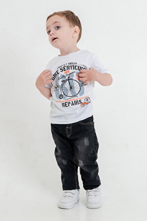 Hola Kids Erkek Çocuk Kot Ceket-Pantolon ve Tişört 3 lü Takım HLK80107