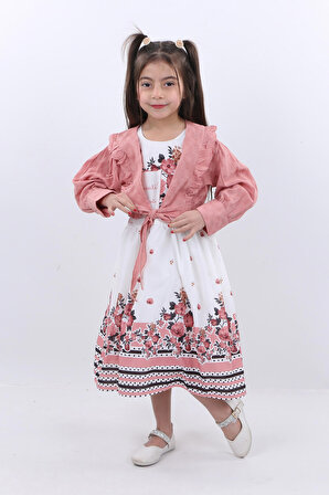 Vitrin Kids Çiçek Baskılı Bolerolu Kız Çocuk Elbise VTRN2028