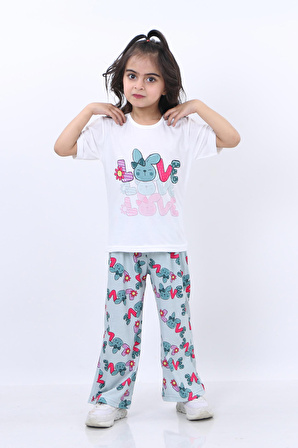 Vitrin Kids Love Baskılı Tişört ve Pantolon 2 li Kız Çocuk Takım VTRN2174