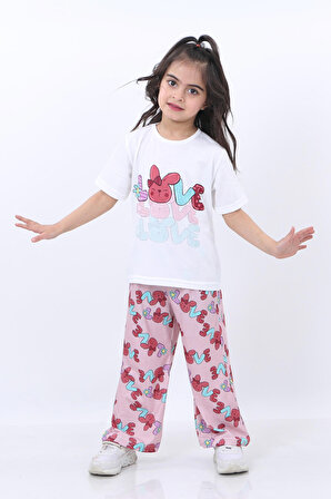 Vitrin Kids Love Baskılı Tişört ve Pantolon 2 li Kız Çocuk Takım VTRN2174