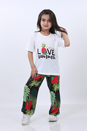 Vitrin Kids Ananas Baskılı Tişört ve Pantolon 2 li Kız Çocuk Takım VTRN2162