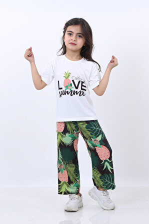 Vitrin Kids Ananas Baskılı Tişört ve Pantolon 2 li Kız Çocuk Takım VTRN2162