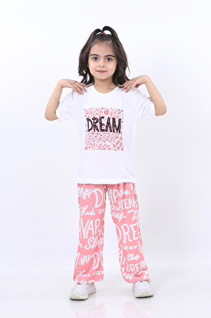 Vitrin Kids Dream Baskılı Tişört ve Pantolon 2 li Kız Çocuk Takım VTRN2159