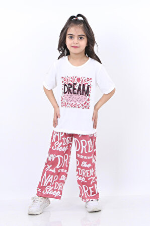 Vitrin Kids Dream Baskılı Tişört ve Pantolon 2 li Kız Çocuk Takım VTRN2159