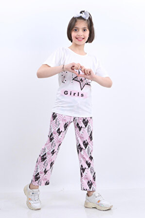 Vitrin Kids Star Baskılı Tişört ve Pantolon 2 li Kız Çocuk Takım VTRN218384