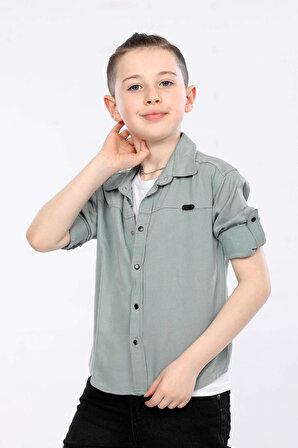 Mornio Erkek Çocuk Katlanabilir Uzun Kollu Gömlek ve Baskılı Kolsuz Tişört 2 Li Üst Takım MRN3101516VF
