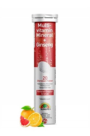 Sunlife Multivitamin Mineral Ginseng 20 Efervesan Tablet Portakal Greyfurt Aromalı