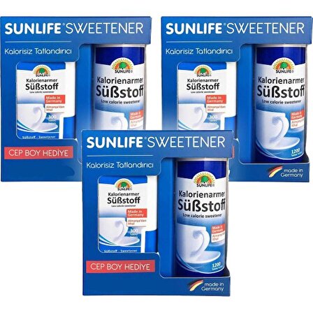 Sunlife Sweetener Tatlandırıcı 1200 Adet + 300 Tablet Hediyeli x 3 Adet