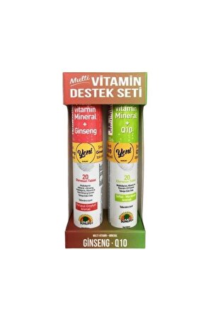 Sunlife Multi Vitamin Destek Seti - Multi Vitamin Ginseng 20 Tablet + Multivitamin Mineral Q10 20 Tablet