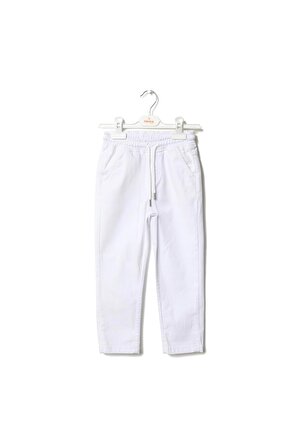 Erkek Çocuk Beli Lastikli Beyaz Pantolon