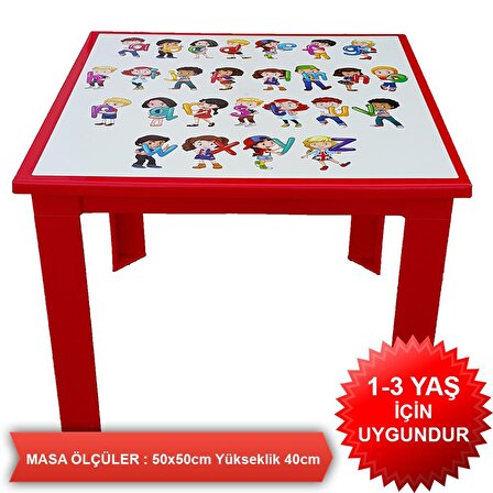 Çocuk Masası Plastik Kırmızı Alfabe Resimli H40 1-3 Yaş İçin