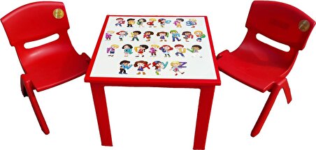 Çocuk Masa Sandalye Takımı Kırmızı Alfabe 2S 1-3 Yaş İçin