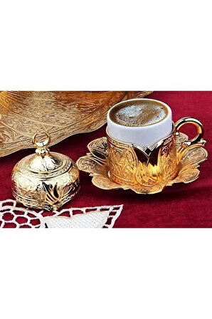 4 Parça Porselenli Altın Renkli Türk Kahvesi Fincanı Tekli