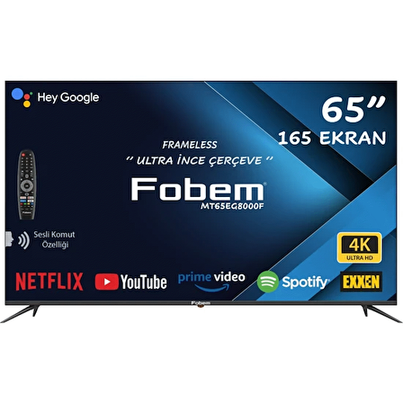 Fobem MT65EG8000F 65” 165 Ekran Uydu Alıcılı 4K Ultra HD Google Smart LED TV
