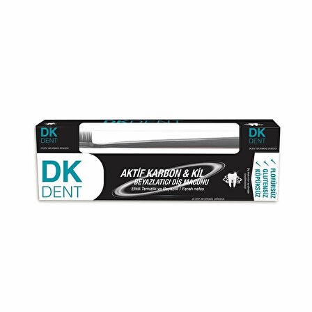 Dermokil DK Dent Kil ve Aktif Karbon Aromalı Beyazlatma Glutensiz Diş Macunu 75 ml & Diş Fırçası 