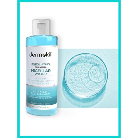 DERMOKİL Exfoliating Aha+Bha Niacinamide Micellar Makyaj Temizleme Suyu 400 ml