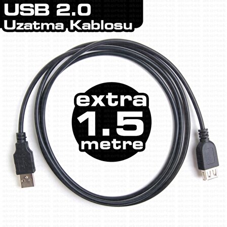 Dark DK-CB-USB2EXTL150 1.5 Metre USB 2.0 to USB 2.0 Erkek-Dişi USB 2.0 Uzatma Kablosu