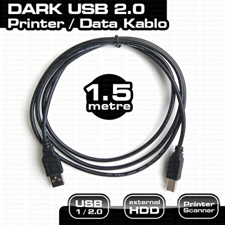 Dark DK-CB-USB2PRNL150 1.5 Mt USB 2.0 to USB Tip B Erkek-Erkek Yazıcı Data Kablosu