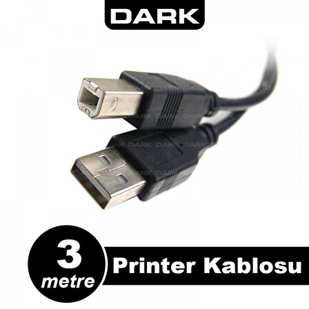 Dark DK-CB-USB2PRNL300 3 Mt USB 2.0 to USB 2.0 Tip B Erkek-Erkek Yazıcı Data Kablosu
