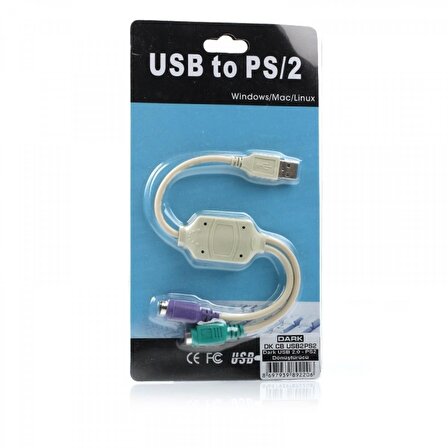 Dark DK-CB-USB2PS2 USB 2.0 to  2 x PS/2 Erkek-Dişi Dönüştürücü Beyaz Adaptör