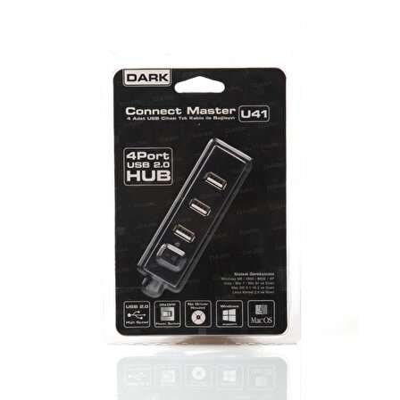 Dark DK-AC-USB241 USB 2.0 to 4 Port USB 2.0 Açma Kapama Butonlu USB 2.0 Çokyaıcı Hub