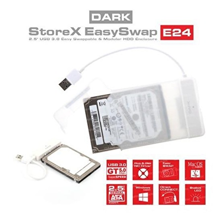 Dark DK-AC-DSE24U3 StoreX E24 2.5 inc SATA USB 3.0 Şeffaf Harici Harddisk Kutusu