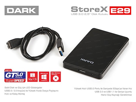 Dark DK-AC-DSE29 StoreX E29 2.5 inch SATA USB 3.0 Harici Disk Kutusu