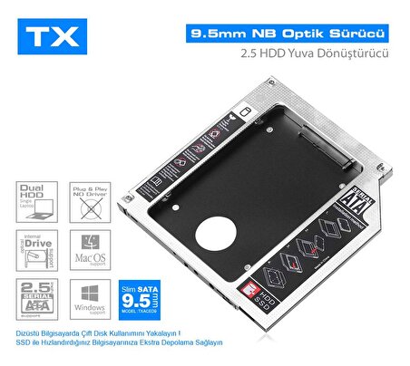 Tx TXACED9 9.5 mm 2.5 inch HDD  Notebook Yuva Dönüştürücü