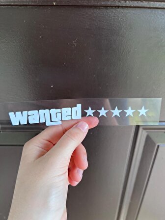 Craftidea® Wanted Sticker 14x2 cm Etiket Laptop Ayna Oto Sticker Araba Buzdolabı Sticker Beyaz
