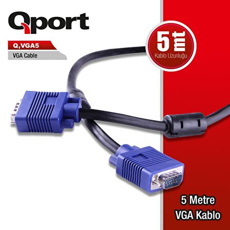 QPORT Q-VGA5 5,0m VGA (Monitör)KABLOSU ,FİLTRELİ