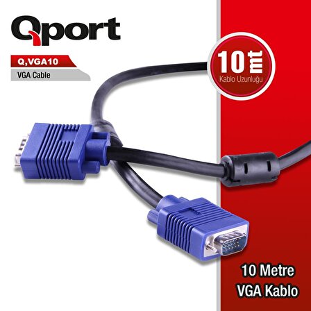 QPORT Q-VGA10 10,0m VGA (Monitör)KABLOSU ,FİLTRELİ Q-VGA10