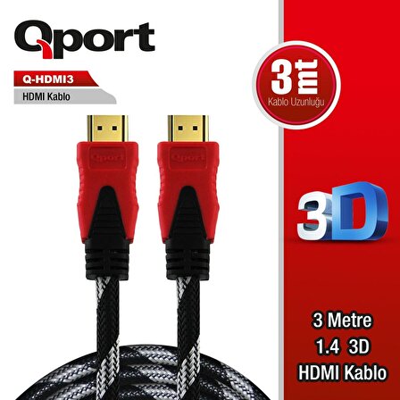 QPORT Q-HDMI3 3,0m HDMI KABLO,ALTIN UÇLU