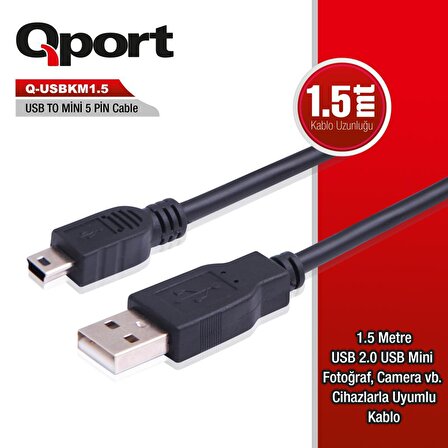 QPORT Q-USBKM1.5 1,5m 5PIN KAMERA---USB2.0 ŞARJ