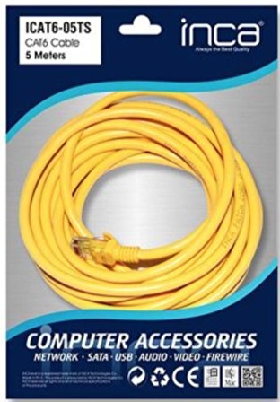 Inca Cat 6 26 Awg 5 Metre Sarı Ethernet Kablosu