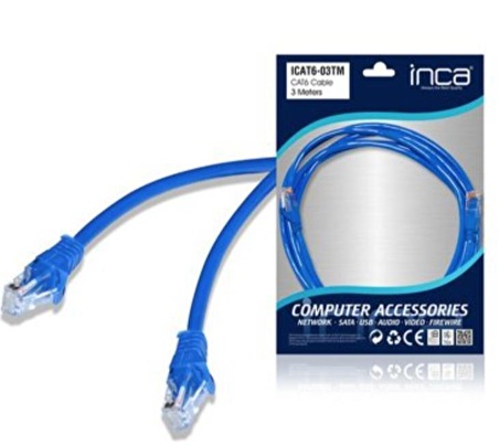 Inca Cat 6 26 Awg 3 Metre Mavi Ethernet Kablosu