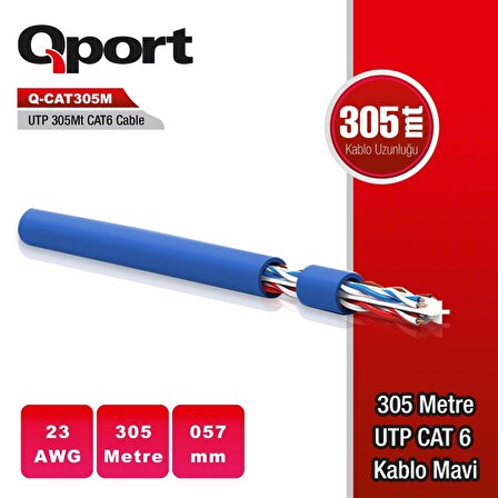 QPORT Q-CAT6M 305m CAT6 KABLO,23AWG,0.57mm,MAVİ