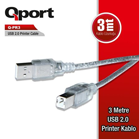 QPORT Q-PR3 3,0m USB 2.0 YAZICI KABLOSU