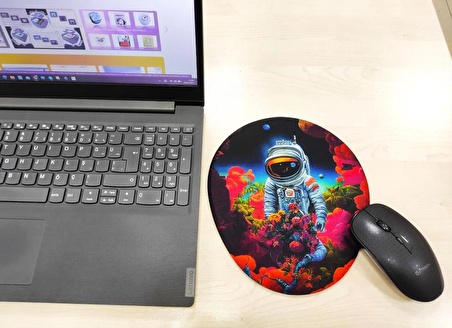 Mistik Astronot Desenli Bilek Destekli Oval Mousepad