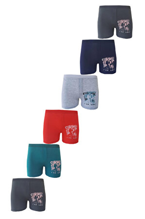 Koza Erkek Çocuk Renkli Desenli Baskılı Boxer Külot 6 lı Paket