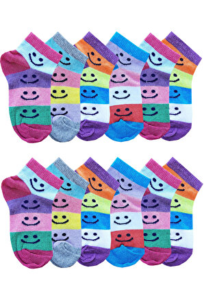 12li Kız Çocuk Patik Kısa Çorap Mevsimlik Pamuklu Çorap